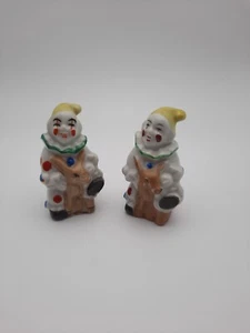 Salt And Pepper Set Porcelain Clowns Riding A Donkey. Handpainted  VTG - Picture 1 of 4