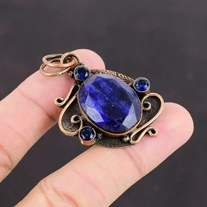 Mothers day Deal Copper Blue Saphire Stone Tanzanite Quartz Boho Pendant Jewelry - Picture 1 of 6