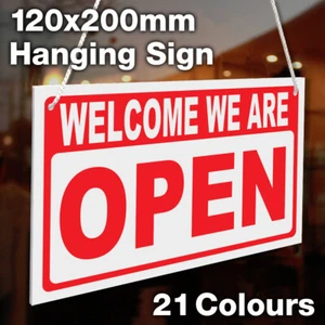 WELCOME WE ARE OPEN / SORRY CLOSED 3MM RIGID HANGING SIGN SHOP WINDOW DOOR - Picture 1 of 8