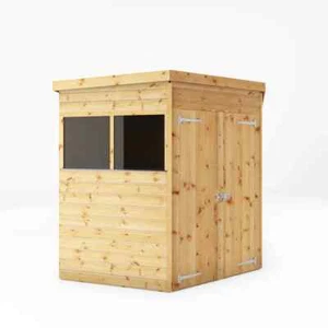 7x7 Wooden Garden Shed Shiplap Corner Flat Roof Double Door Storage - Picture 1 of 1
