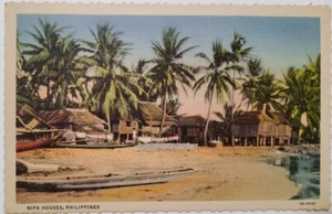 1932 Nipa Häuser Philippinen Leinen Postkarte Foto Souvenir 2A-H435 - Bild 1 von 2
