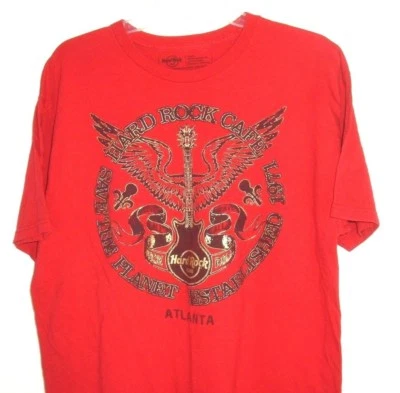 Hard Rock Cafe T-Shirt Atlanta GA GUITAR Wings Red save the planet Size L Y2K - Image 1 of 4