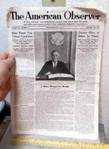 Vintage 1945 The American Observer 8 Seiten Papier, WWII Nachrichten, Washington DC - Bild 1 von 7