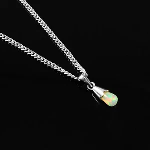 Collana ciondolo opale argento fuoco gioielli 925 sterling gemma bianco J-553 - Foto 1 di 6
