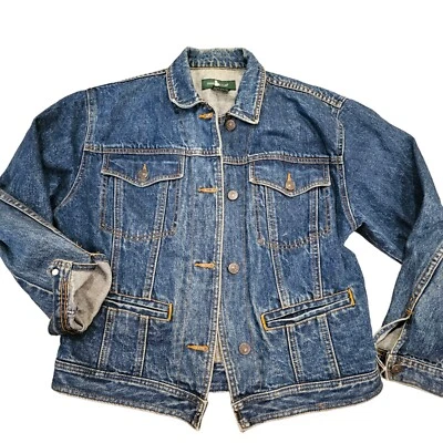 Chaqueta de camionero vaquera azul clásica talla pequeña algodón grunge años 90 para mujer Foto 1 de 4