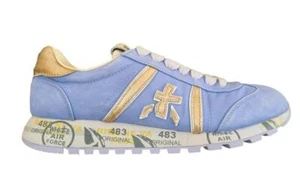 PREMIATA Damenschuhe aus Nylon und Vintage-Leder LUCYD_6756 Hellblau und Gold - Picture 1 of 1
