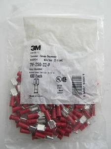 NEW 3M 94804 Vinyl Insulated Female Disconnect 22-18 AWG .250" Red 100 pack - Picture 1 of 2