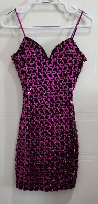 Vtg Faviana Women's Sleeveless Mini Dress Sweetheart Neck Sequin Pink Y2K Sz 7/8 - Image 1 of 4