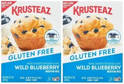 Mezcla de magdalenas de arándanos silvestres sin gluten Krusteaz 15,7 oz (2 cajas) Foto 1 de 2