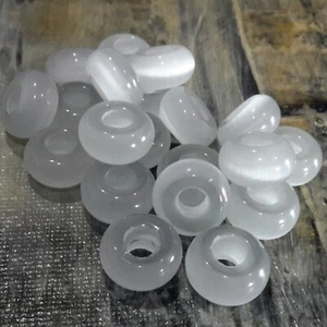 Glass Cat Eye European Bead, Rondelle, 14x7mm, Large Hole, 10 Pce, White Smoke - Picture 1 of 2