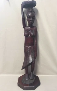 STATUE FEMME SCULPTURE AFRICAINE BOIS MASSIF EXOTIQUE ANCIENNE FAIT MAIN ART  - Picture 1 of 12