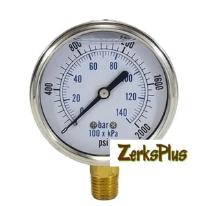Liquid Filled 2-1/2 Pressure Guage Stainless Case Lower Mount, 0-2000PSI - Picture 1 of 1