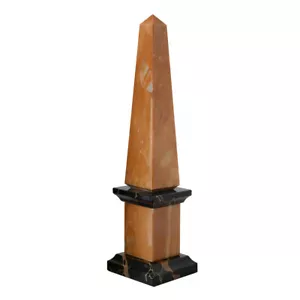 Classic Obelisk In Yellow Siena And Black Portoro Marble Table Sculpture H 25CM - Picture 1 of 4