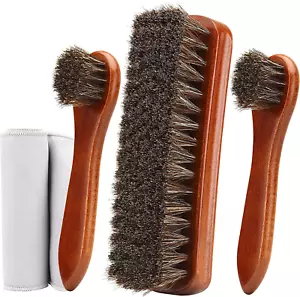 4-Piece Horsehair Shoe Brush Shine Kit, Shoe Polish Kit, Leather Shoes Boot Clea - Picture 1 of 12