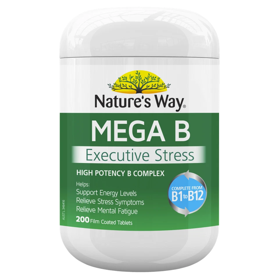 Nature's Way Mega B Executive Stress 200 Tablets Energy Vitamin B1 to 12 Natures - image 1 of 1