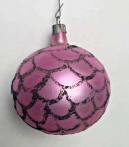 Vintage mundgeblasenes Glas rosa Jakobsmuschel gepunktet Glitzer Weihnachtsschmuck - Bild 1 von 7