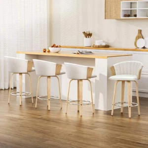 Artiss 4x Bar Stools Swivel Leather Chairs Wooden - Picture 1 of 7