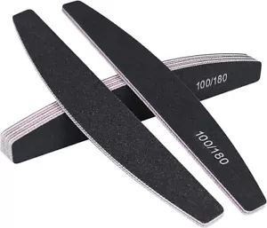 25 x Half Moon Nail Files Buffer Emery Board Manicure Black 100/180 grit Curved - Picture 1 of 1
