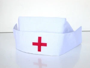 ADULT WOMENS GIRLS WHITE NURSE COSTUME HAT CAP DOCTOR HOSPITAL  - Picture 1 of 7