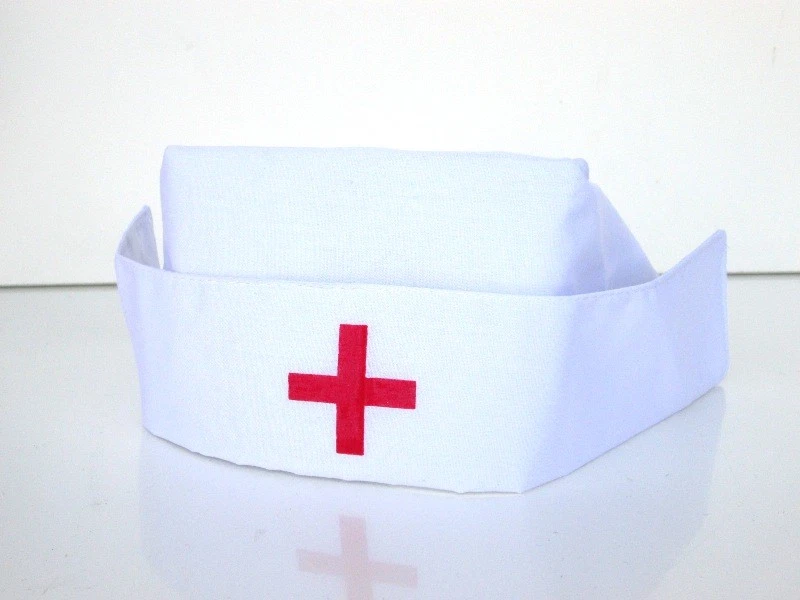 ADULT WOMENS GIRLS WHITE NURSE COSTUME HAT CAP DOCTOR HOSPITAL  - Image 1 of 4