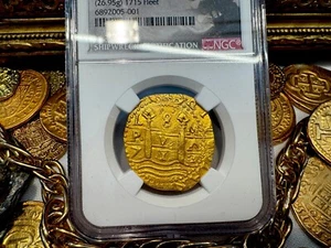 NGC 63! PERU 1712 8 ESCUDOS "1715 FLEET SHIPWRECK" PIRATE GOLD COINS DOUBLOON - Picture 1 of 23