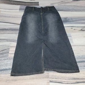 Vintage Long Denim Skirt Womens 11 Dark Wash Blue Jean Rave y2K Modest Maxi R4R - Picture 1 of 7