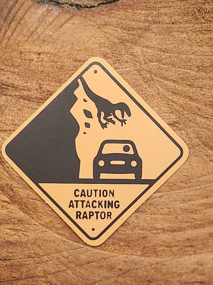 DINOSAUR STICKER Caution Warning Beware Danger T-Rex Raptor Lizard Jurassic Park - Image 1 of 1