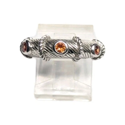 Anel Judith Ripka 3 pedras laranja pedra preciosa prata esterlina 925 tamanho 6 - Imagem 1 de 4