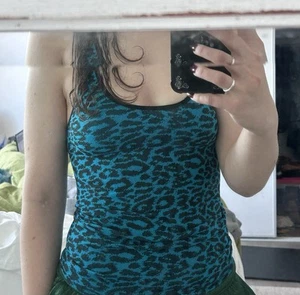 Y2K Vtg Blue Cheetah Spandex/nylon Tank Top - Picture 1 of 7