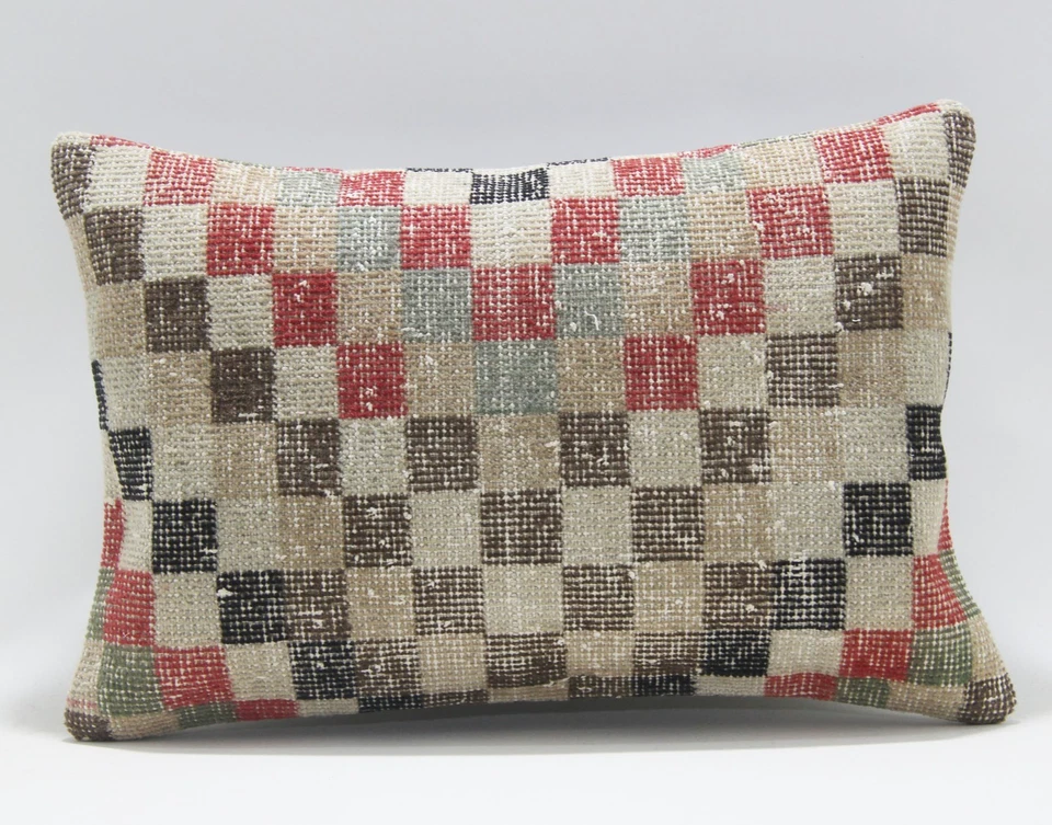 Boho Decor Vintage Turkish Kilim Pillow Cover 16x24 Wool Throw Cushion Case - Image 1 of 4