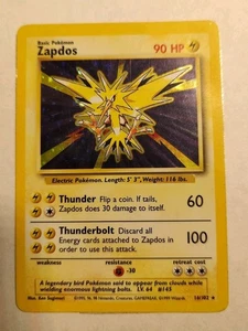 1999 Zapdos 16/102 Holo Rare Pokémon 1999 Unlimited Base Set HP (Tape On Back) - Picture 1 of 7