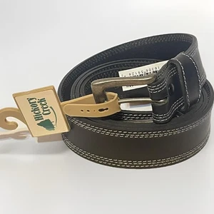 Hickory Creek Men's Size 56” Brown Stitched Leather Belt Steel Rectangle Buckle - Picture 1 of 6