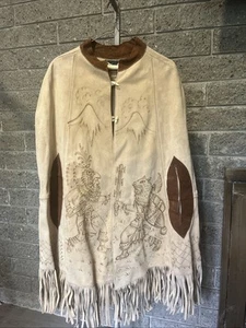 Vintage Mont Suede Leather Fringed Native American Poncho - Picture 1 of 15