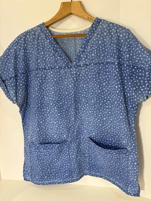Faded Blue Stars Patriotic Scrub Top Size Lg  - Image 1 of 4