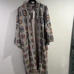 Shannon Passero Duster Patchwork Multicolor Open Long Cardigan S/M NWT - Picture 1 of 12