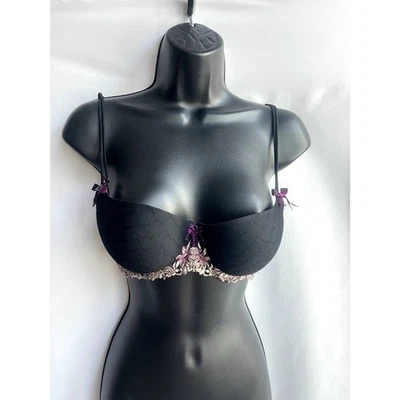 Sujetador Aubade Paris Balconette Floral Lindo Talla 32D Lencería Sexy Negro Bordado Foto 1 de 4