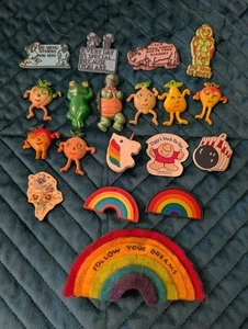 Cute Small Character Fridge Magnets Fruit Rainbow Flowers Unicorn Etc Lot 19 VTG - Picture 1 of 4
