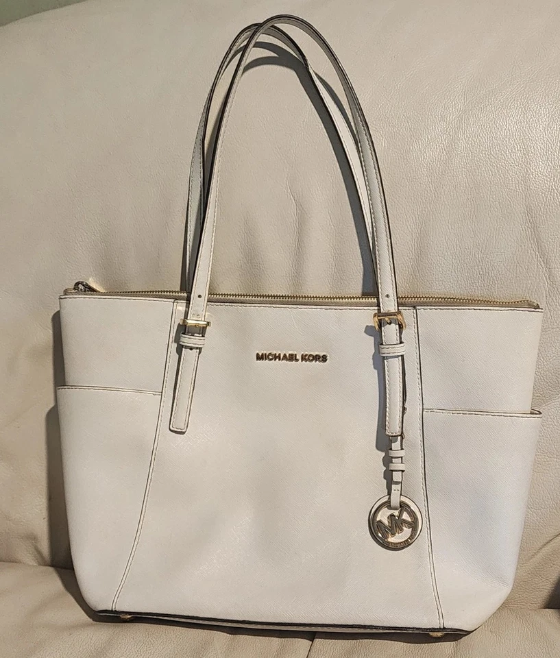 Michael Kors Charlotte Saffiano White Leather Large Tote Bag Purse - Image 1 of 4