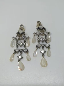 Vintage Sterling Silver 925 Mother Of Pearl Chandelier Clip On Earrings - Picture 1 of 6