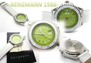 GOLDJUNGE69 * DAMEN- ARMBANDUHR BERGMANN1986 - WEISS - GRÜN , DATUM  NEU ! - Bild 1 von 9