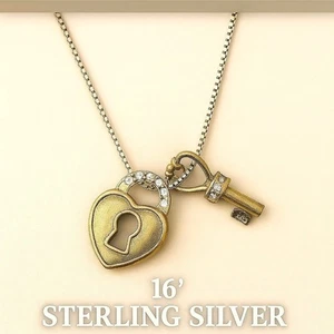Sterling Silber 925 Herz Schloss & Schlüssel Anhänger Halskette von Express - 16" Kette - Bild 1 von 9