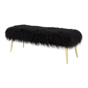Pangea Home Lammy 17" Modern Metal & Faux Fur Bench in Black/Gold - Picture 1 of 1