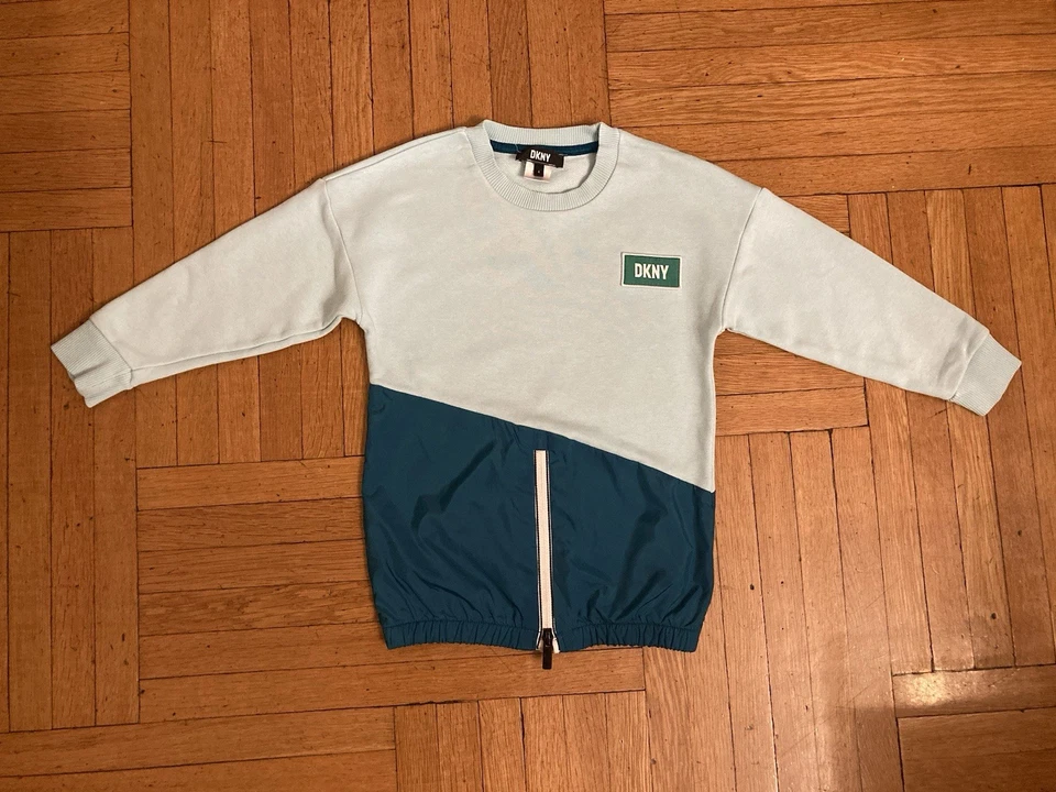 DKNY Toddler Girl Blue Green Sweatshirt Dress 4T Teal Adorable! - Image 1 of 4
