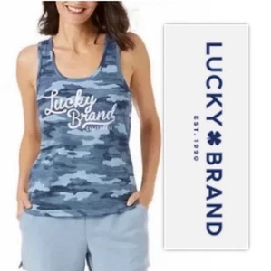 Lucky Brand Damen-Tanktop blau Tarnmuster Logo Größe Medium - Bild 1 von 9