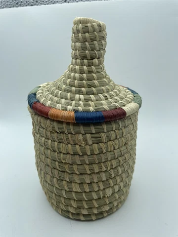 Authentic African sweet grass, woven cylinder shape basket with lid Cover
