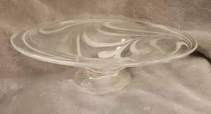 Vintage Art Glass 11" Centerpiece Footed Pedestal Bowl Platter Blown White Swirl - Picture 1 of 5