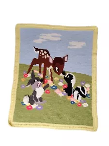 Vintage Bambi Baby Kinder handgefertigte 3D gehäkelte afghanische Decke Disney 38x32 - Bild 1 von 9