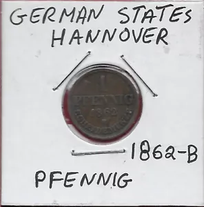 DEUTSCHE STAATEN HANNOVER 1 PFENNIG 1862-B GEORGE V (1851-1866)MONOGRAMM GR FÜR GEOR - Bild 1 von 2
