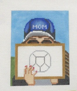 Gayla Elliott Soccer Mom Stitching Girl Handpainted Needlepoint Canvas - Picture 1 of 1