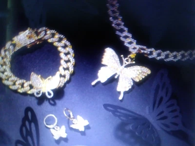 PULSERA COLLAR CADENA DIAMANTES LCS MARIPOSA REVESTIDA ORO BLANCO 14K + BONIFICACIÓN Foto 1 de 4